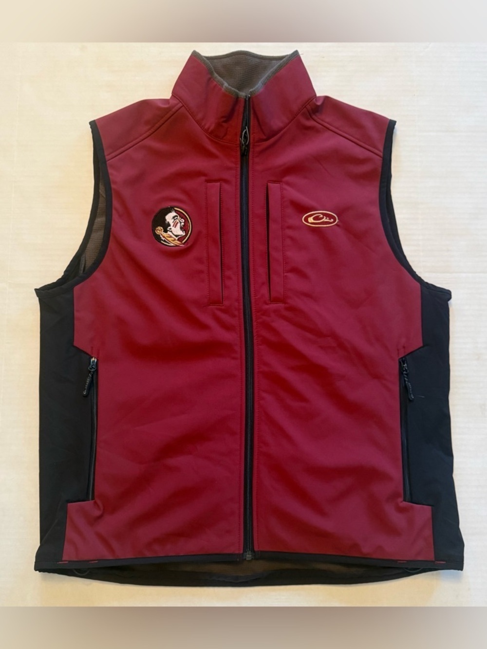 Drake Waterfowl FSU Seminoles Vest Mens M Garnet Red Softshell NWT Full Zip